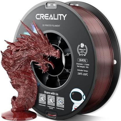 Official Creality PETG 3D Printer Filament 1.75mm 1KG (2.2lbs), High Precision Strong Toughness, Odorless Better Flow Moistureproof 3D Printing Ender Filament, Clear Burgundy