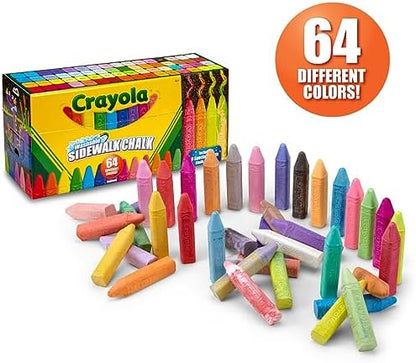 Crayola Ultimate Washable Chalk Collection (64ct), Bulk Outdoor Sidewalk Chalk for Kids, Anti-Roll Sticks, Recess Toys for Kids, Back to School Gifts