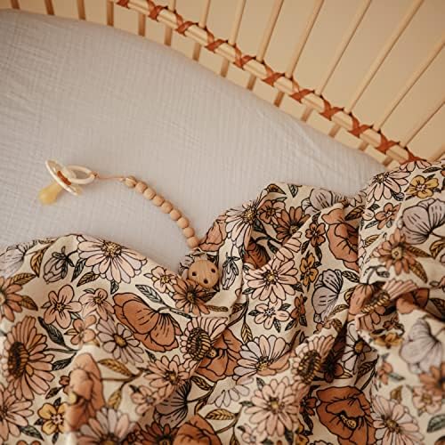 mushie Muslin Baby Swaddle Blanket | 100% Organic Cotton (Retro Flowers)