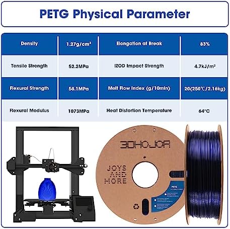 PETG Filament 1.75mm, PETG 3D Printing Filament, 2.2 LBS (1KG) Cardboard Spool, Fit Most FDM 3D Printer,Blue…