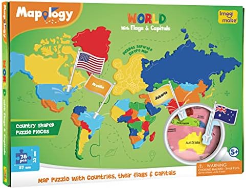 Imagimake Mapology World Map Puzzle - Includes Country Flags & Capitals | Fun Jigsaw Puzzle Kids Ages 5-8 | Educational Toys for Ages 8-13 | Geography Gifts for Girls & Boys 5, 6, 7, 8, 9, 10, 11, 12