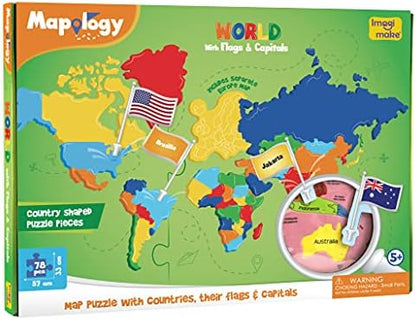 Imagimake Mapology World Map Puzzle - Includes Country Flags & Capitals | Fun Jigsaw Puzzle Kids Ages 5-8 | Educational Toys for Ages 8-13 | Geography Gifts for Girls & Boys 5, 6, 7, 8, 9, 10, 11, 12