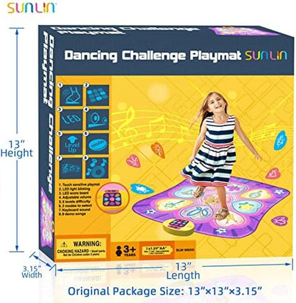 SUNLIN Dance Mat Toys for Girls Ages 3-10 | Dance Pad with LED Lights, Adjustable Volume, 9 Built-in Music, 7 Game Modes, 5 Challenge Levels | Christmas Birthday Gifts for 3 4 5 6 7 8+ Years Old Girl