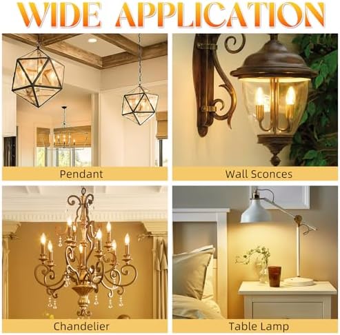 E12 Candelabra Bulb 40 watt Equivalent, E12 LED Bulb Non-Dimmable Chandelier Light Bulbs, B10 Candle Light Bulbs 2700K Soft White, 90+CRI, 400LM, Cear Glass, 12 Pack