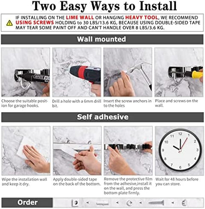 AceMining 5 Racks and 4 Hooks Mop and Broom Holder Wall Mount, Broom Organizer Storage Tool Racks Stainless Steel Heavy Duty Hooks Self Adhesive Solid Non-slip for Home Kitchen Garden Laundry Garage