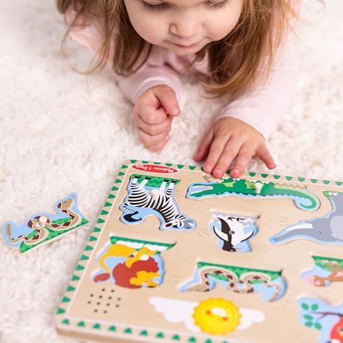 Melissa & Doug Zoo Animals Sound Puzzle - Wooden Peg Puzzle with Sound Effects (8 pcs)