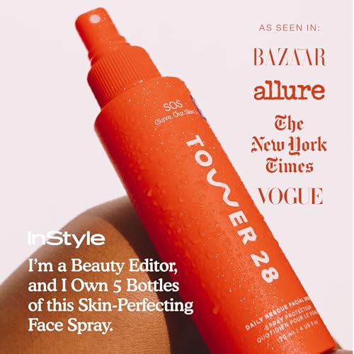 Tower 28 SOS Daily Rescue Facial Spray for Sensitive Skin, Hypochlorous Acid Spray Helps Reduce Redness and Breakouts, Full Size Toner for Face, 4 FL Oz