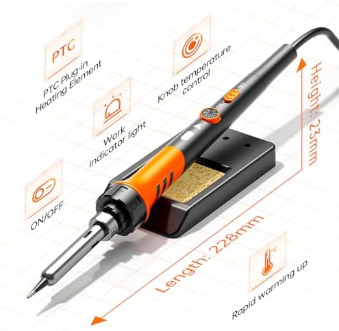 Soldering Iron Premium Kit, 60W Soldering Gun with Ceramic Heater, 12-in-1 Soldering Tool, Adjustable Temperature 200 to 450°C, Includes Soldering Iron Tip, Solder Wire, Pump and Paste