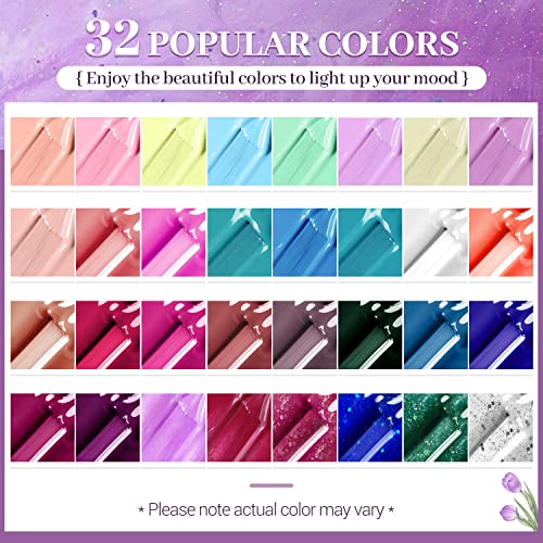 JODSONE 32+4 Pcs Gel Nail Polish Kit Soak Off Gel Polish Set Glitter Gel Nail Kit Nail Art Salon DIY at Home Manicure Kit