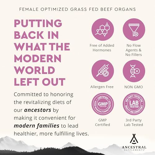 Beef Organ Supplement for Women – Supports Hormone Balance, Energy & Wellness – Grass Fed, Pasture Raised Superfood – Liver, Heart, Kidney, Bone Marrow – Collagen, CoQ10, B12 – Female Support Blend