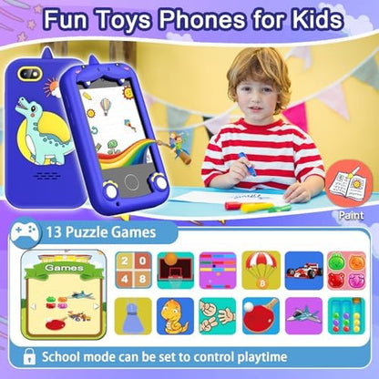 Kids Phone for Boys Girls, Touchscreen Toddler Smartphone Learning Toy, 3-10 Year Old Christmas Birthday Gift, Play Cell Phone With Camera, Games, Music, 8GB Card