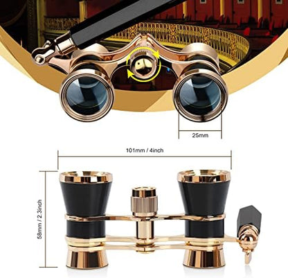 Aomekie Opera Glasses Binoculars 3X25 Theater Glasses Mini Binocular Compact with Handle for Adults Women in Musical Concert（Black）
