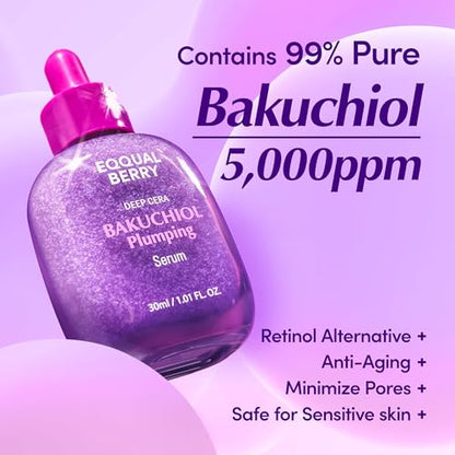 Bakuchiol Plumping Serum – Pore and Wrinkle Minimizer | Retinol Alternative for Sensitive Skin | Enhances Firmness and Elasticity with Ceramide, 1.01oz / 30ml