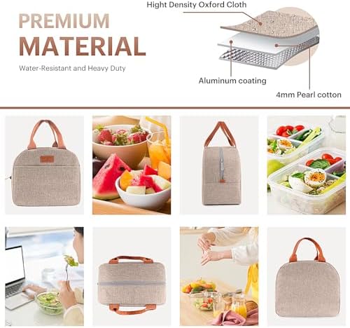 Lunch Bag for Women & Men Adult Insulated Lunch Box, Small Leakproof Cooler Food Lunch Containers Reusable High Capacity Lunch Tote Bags for Work, Travel, Outdoor (KHAKI)