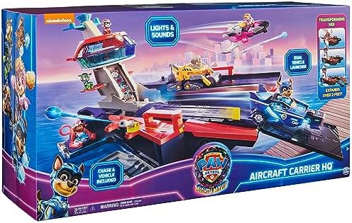 PAW Patrol: The Mighty Movie, Aircraft Carrier HQ, with Chase Action Figure and Mighty Pups Cruiser, Kids Toys for Boys & Girls 3+