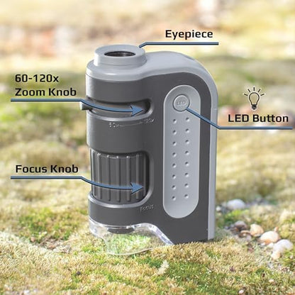 Carson MicroBrite Plus 60x-120x Power LED Lighted Pocket Microscope - Set of 4 (MM-300MU),Black/Grey