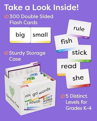 Sight Words Flash Cards Kindergarten to 4th Grade - 600 Words from Dolch's and Fry's Lists on Thick Durable Large Educational Cards with Sorting Corner and 18 Mini Learning Games