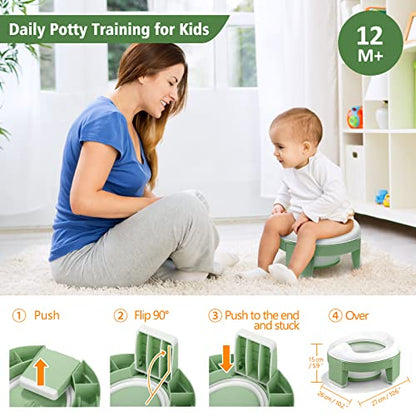 MCGMITT Portable Potty for Kids Travel - Foldable Training Toilet Chair for Toddler Girls with Storage Bags, Potty Training Toilet for Outdoor and Indoor Easy to Clean(Green)