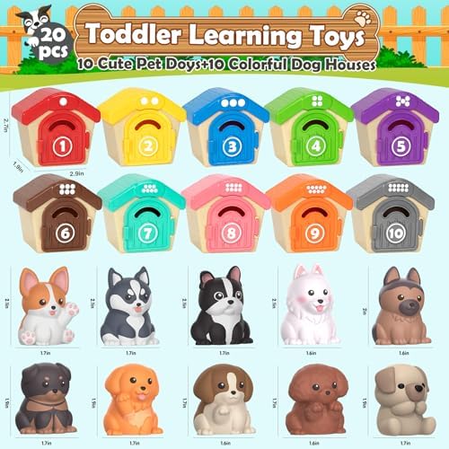 Learning Toys for Toddlers 1 2 3 Year Old Toddlers, 20Pcs Puppy Finger Puppets for Kids, Montessori Counting, Matching & Sorting Toy, Christmas Birthday Gifts for Baby Boys Girls Age 12-18 Months