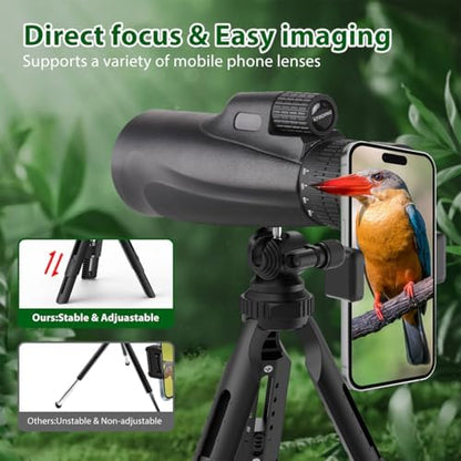 Monocular Telescope 80 x 100 High Powered Monoculars for Adults with Tripod, Monocular for Smartphone Suitable for Bird Watching Larger Vision Monoculars for Adults with BAK4 Prism & FMC Lens Black