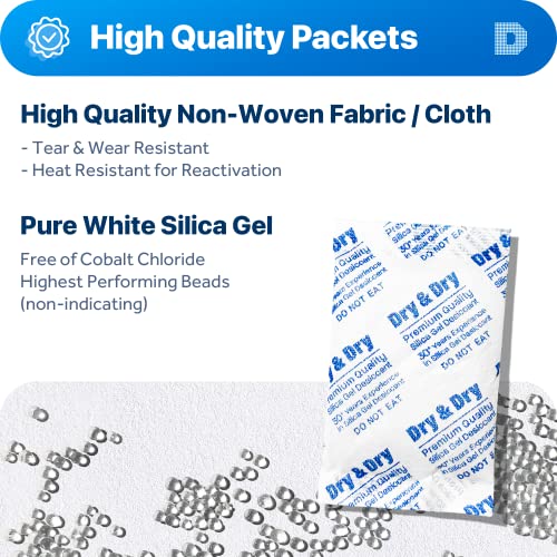 Dry & Dry 30 Gram [100 Packets] Silica Gel Packets Desiccants, Silica Packets - Rechargeable Silica Gel Packs, Moisture Absorbers, Desiccants Packets, Silica Gel