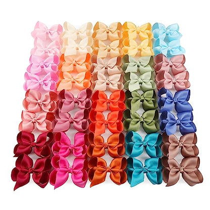 CÉLLOT 50 Pieces 4.5 Inch Hair Bows for Girls Clips Grosgrain Ribbon Boutique Hair Bow Alligator Clips For Girls Teens Toddlers Kids in Pairs