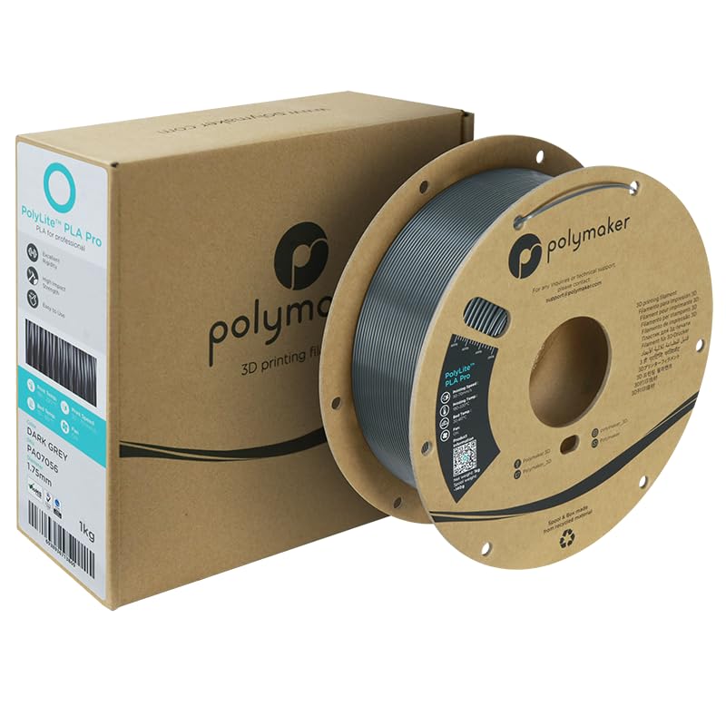Polymaker PLA PRO Filament 1.75mm 1kg, Tough & High Rigidity Dark Grey 3D Printing Filament, PolyLite PLA PRO 3D Printer Filament 1.75mm, Print with Most 3D Printers