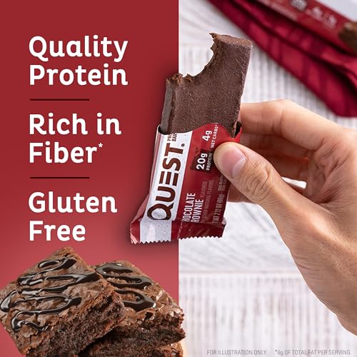 Quest Nutrition Chocolate Brownie Protein Bar, 20g Protein, 1g Sugar, 4g Net Carb, Gluten Free, Gluten Free, 12 Count