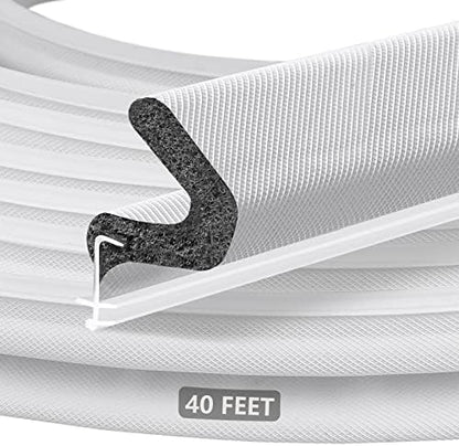 40FT Extra Long Kerf Weather Stripping Door Seal for Large Gaps and Easy Installation (White)