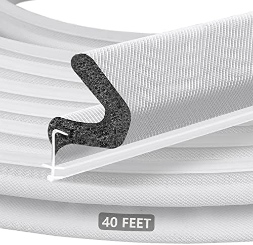 40FT Extra Long Kerf Weather Stripping Door Seal for Large Gaps and Easy Installation (White)