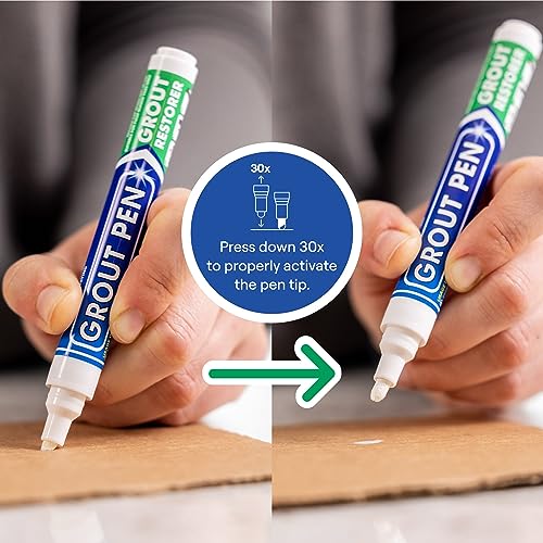 Grout Pen White Tile Grout Paint Marker: Waterproof Tile Grout Colorant and Sealer Pens for Cleaner Looking Floors & Whitener Without Bleach - Narrow 5mm, 2 Pack with Extra Tips (7mL) - White