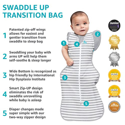 Love to Dream Swaddle Up Transition Swaddle, Patented Zip-Off Wings, Gently Help Baby Transition from Being Swaddled to Arms Free When Showing Signs of Rolling, 1.0 TOG, 13-19 lbs, Gray
