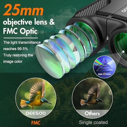 Compact Binoculars for Adults High Powered - Deesoo 20x25 Mini Small Binocular for Kids - Low Light Vision Binoculars for Bird Watching Travel Concert Hunting Hiking