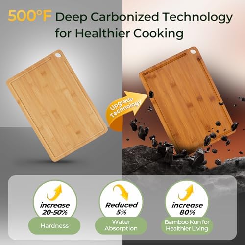 Bamboo Cutting Board, Durable Wood Cutting Boards for Kitchen with Deep Juice Grooves & Built-in Handles, Ideal Charcuterie & Chopping for Meat, Vegetables and Fruits Ideal Kitchen Gifts