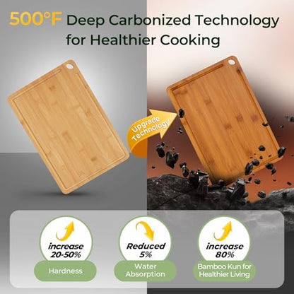 Bamboo Cutting Board, Durable Wood Cutting Boards for Kitchen with Deep Juice Grooves & Built-in Handles, Ideal Charcuterie & Chopping for Meat, Vegetables and Fruits Ideal Kitchen Gifts