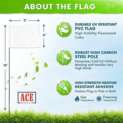 White Marking Flags 1000 Pack - 4x5x15 Inch White Flags for Yard - Markers For Lawn, Irrigation, Landscaping, Survey & Sprinkler Head Marking