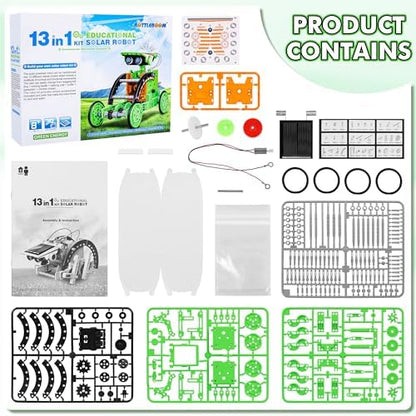 Bottleboom STEM 13-in-1 Education Solar Power Robots Toys for Boys Age 8-12, Educational Toy Science Kits for Kids Experiment Robotics Set Birthday Gifts for 8 9 10 11 12 Years Old-Green