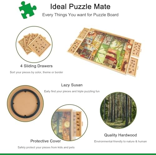 ALL4JIG 1500 Piece Rotating Puzzle Board with Drawers and Cover,25"x34"Portable Wooden Jigsaw Puzzle Table for Adults Portable,Lazy Susan Spinning Puzzle Boards Birthday Gift for mom