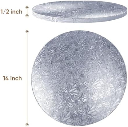 Cakebon Cake Boards - Sturdy 1/2 Inch Thick Drums - 14 Inch Professional Smooth Straight Edges Silver 12-Pack