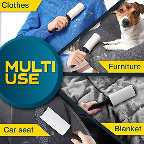 Lint Rollers 2 pcs, 900 Sticky Sheets, Extra 8 Spare Rollers/Hair Remover for Clothes, Furniture, Couch, Carpet, Dog Hair Remover, Cat Hair Remover, Animal Fur, Fuzz