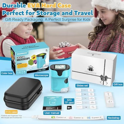 1000X Pocket Microscope for Kids - 4K 2.0" Screen, Digital Mini Scope with Slides Kit, Rechargeable Lab Handheld Portable Microscopes for Kids 4-12 Students Teens