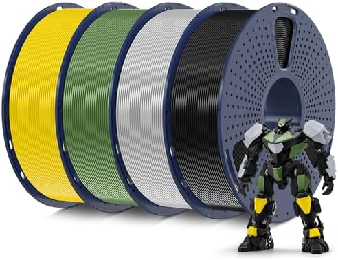 SUNLU 4kg PLA 3D Printer Filament Bundle, Neatly Wound PLA Filament 1.75mm ±0.02mm, Individually Vacuum Packed, 4kg in Total, 1kg per Spool, 4 Pack, 4000g PLA, Black+Olive Green+Silver+Yellow