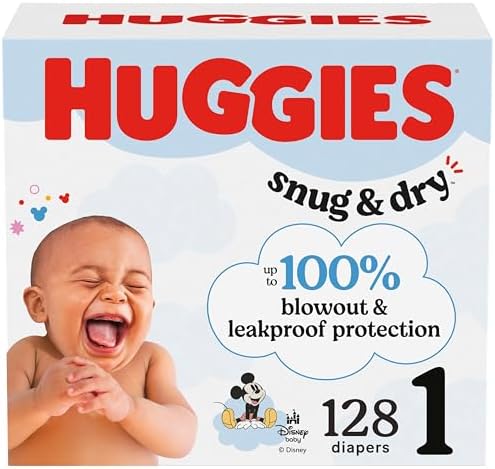 Huggies Size 1 Diapers, Snug & Dry Newborn Diapers, Size 1 (8-14 lbs), 128 Count, Packaging May Vary