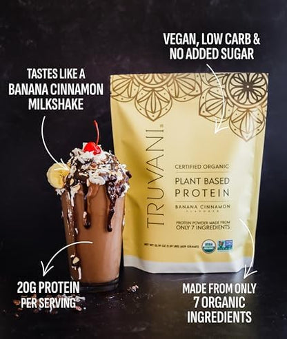 Truvani Vegan Pea Protein Powder | Banana Cinnamon | 20g Organic Plant Based Protein | 10 Servings | Keto | Gluten & Dairy Free | Low Carb | No Added Sugar