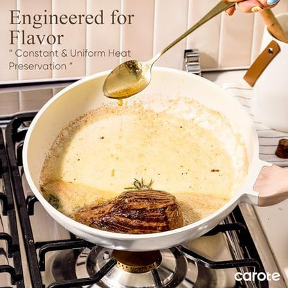 CAROTE 21Pcs Pots and Pans Set, Nonstick Cookware Sets, White Granite Induction Cookware Non Stick Cooking Set w/Frying Pans & Saucepans(PFOS, PFOA Free)