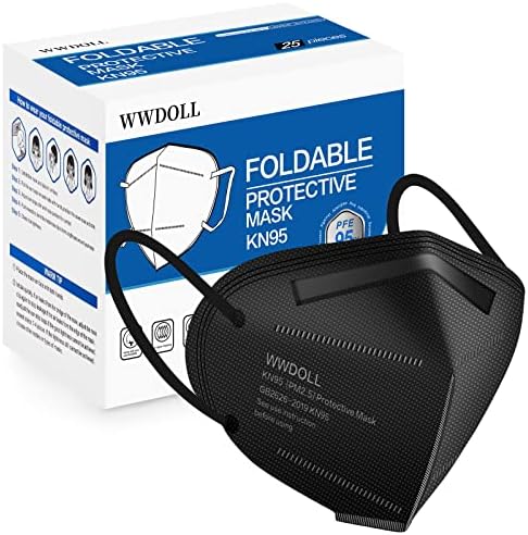 WWDOLL KN95 Face Mask 25 Pack, 5-Layers Breathable KN95 Masks, Black