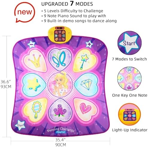 SUNLIN Dance Mat Toys for Girls Ages 3-10 | Dance Pad with LED Lights, Adjustable Volume, 9 Built-in Music, 7 Game Modes, 5 Challenge Levels | Christmas Birthday Gifts for 3 4 5 6 7 8+ Years Old Girl