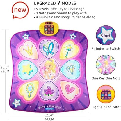 SUNLIN Dance Mat Toys for Girls Ages 3-10 | Dance Pad with LED Lights, Adjustable Volume, 9 Built-in Music, 7 Game Modes, 5 Challenge Levels | Christmas Birthday Gifts for 3 4 5 6 7 8+ Years Old Girl