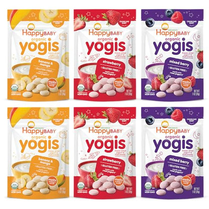 Happy Baby Organics Yogis Freeze-Dried Yogurt & Fruit Snacks, Variety Pack, 1 Ounce (Pack of 6)