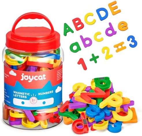 JoyCat 104 Pieces Magnetic Letters Numbers Alphabet Fridge Magnets ABC 123 Preschool Educational Learning Plastic Colorful Toy Set Uppercase Lowercase Math Symbols for Toddlers Kids